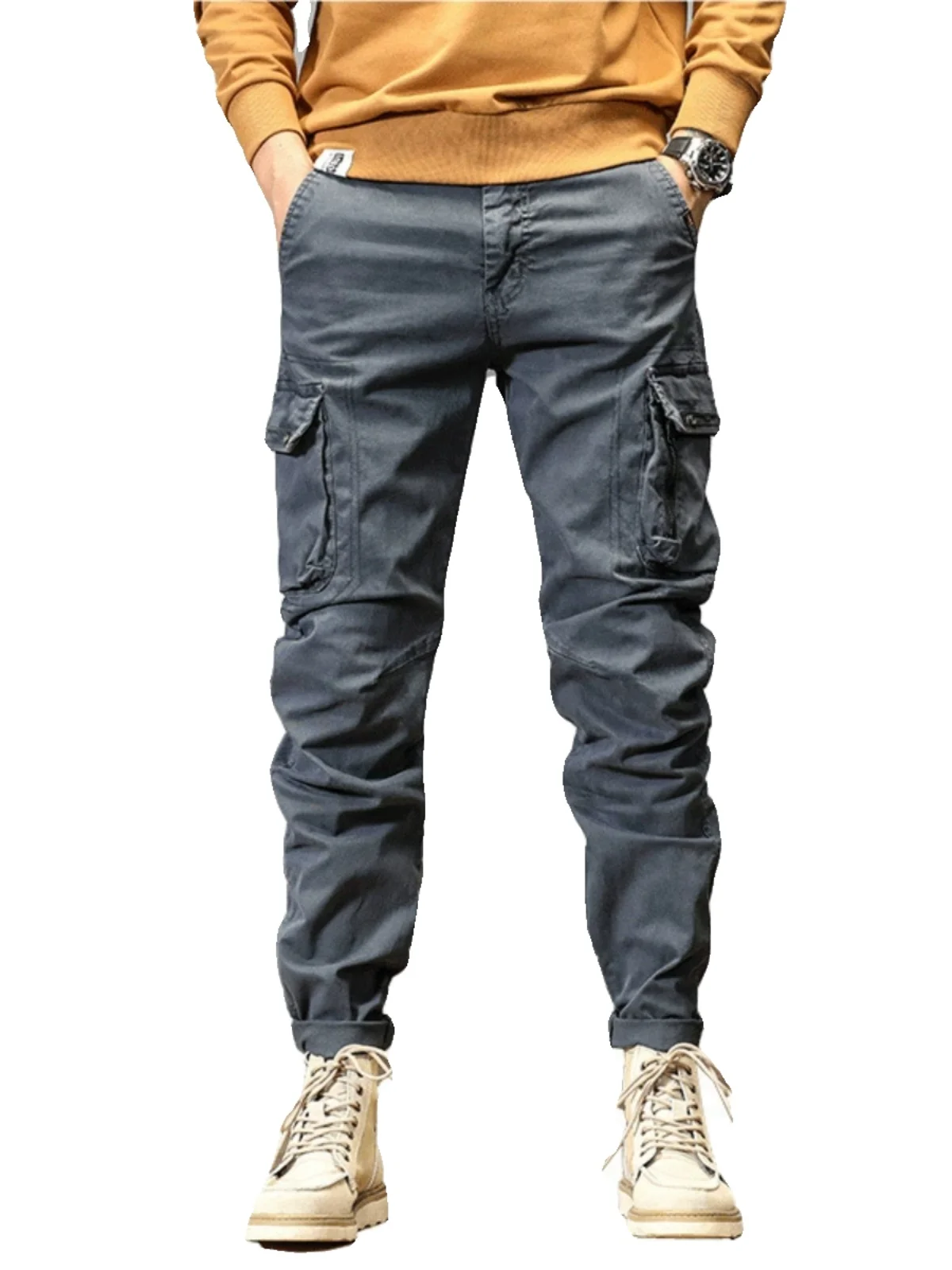 Pantaloni cargo da uomo alla moda Tasche multiple Pantaloni lunghi con risvolto vestibilità ampia Casual Faionable Youthful Sle All Seasons Wear