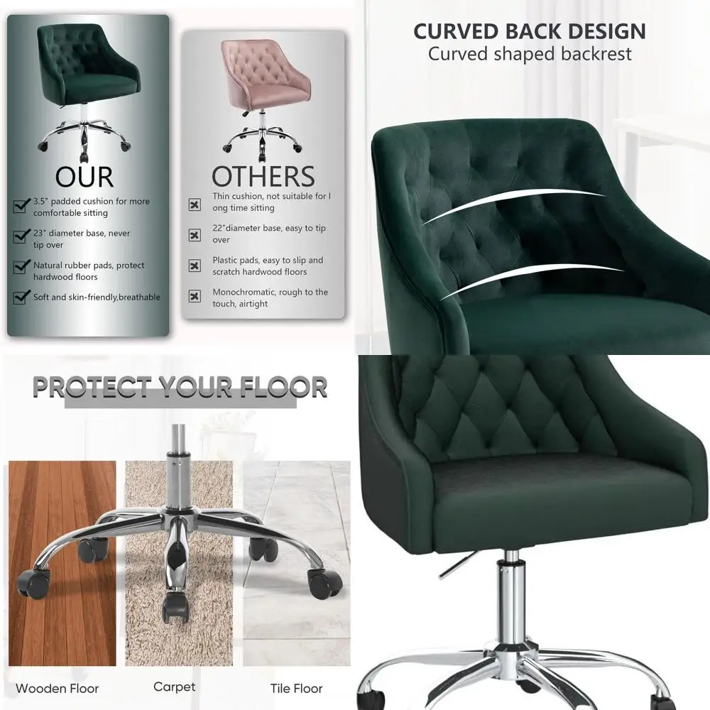 Luxurious Green Swivel Vanity Desk Chair with 360° Rotation and Adjustable Height for Chic Office Spaces