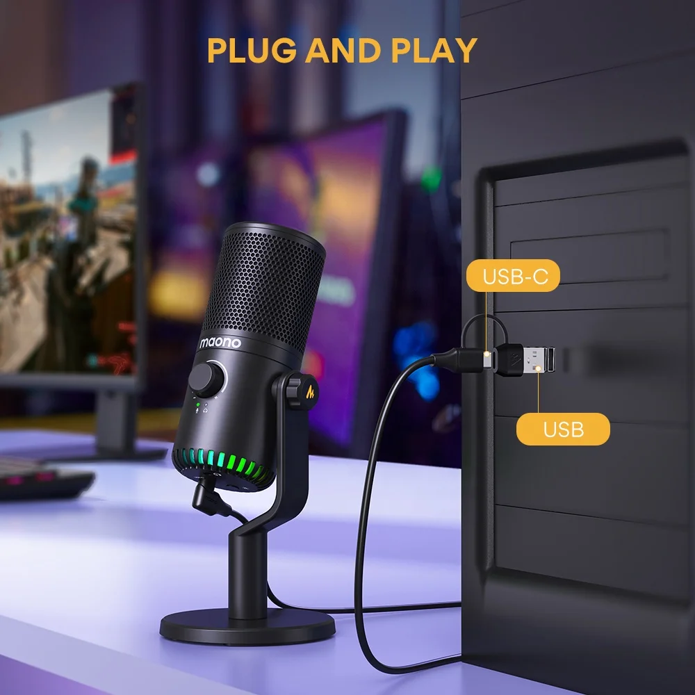 MAONO PC Programmable RGB Gaming Microphone for PC Gamer YouTube Podcast Mic Mute Headphone Jack Gain USB Condenser Microphones view 6