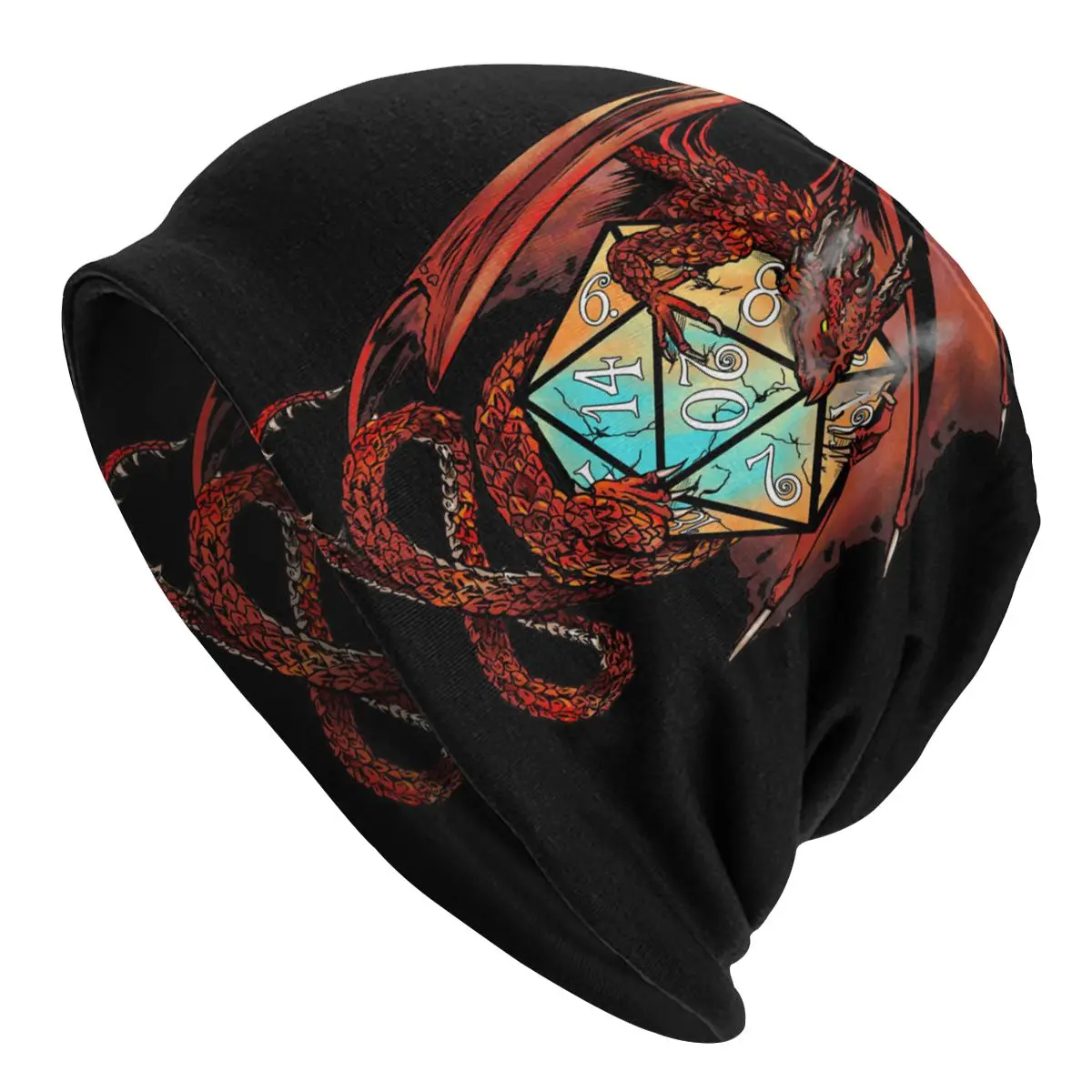 DnD Game Red Dragon Dice Men Women Beanies Outdoor Ski Cap Double Layer Fabric Bonnet Hat