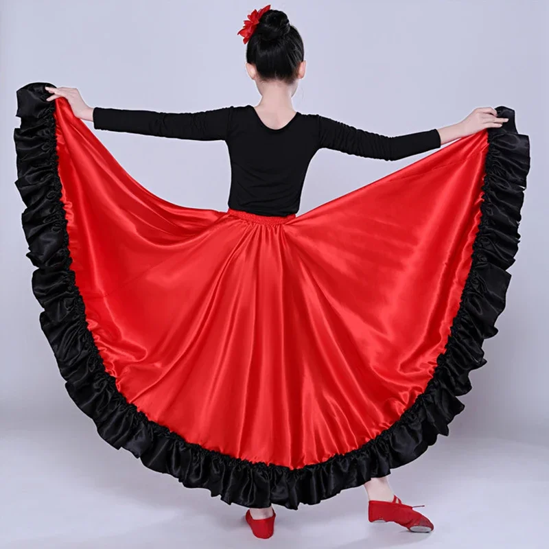 Costumi di danza del ventre per ragazze della principessa zingara Gonna tradizionale di flamenco spagnola Abito con gonna altalena liscia in raso DL5158