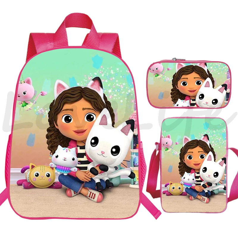 Imagem -05 - Bonito da Casa de Bonecas de Gabby Mochilas para Estudantes Meninas Meninos de Volta à Escola Presente Mochila Peças Conjunto Crianças Bolsas de Escola