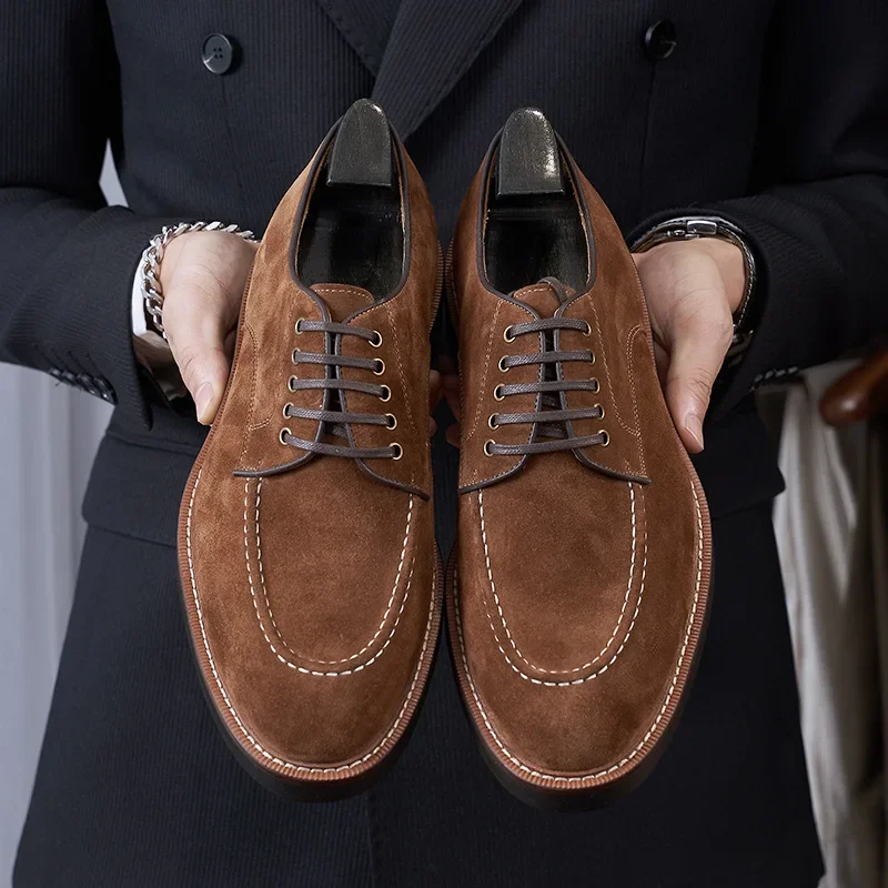 Luxury Cow Suede Mens Dress Shoes Handmade Quality British Style Comfortable Genuine Leather Fashion Dress Social Shoes Man 2026