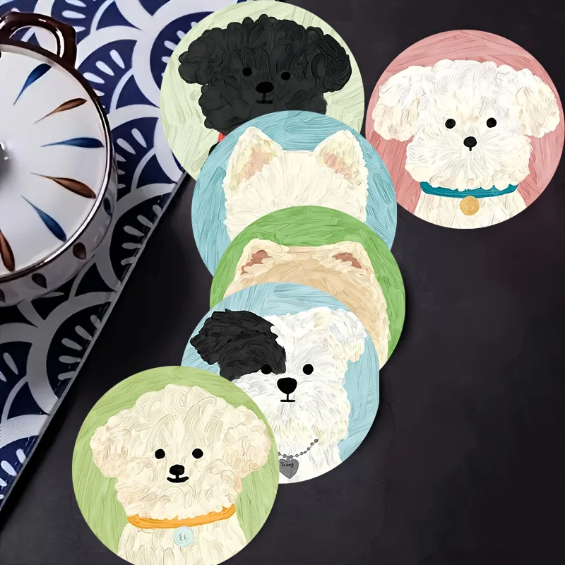 2D Innovative Cartoon Dog Motif Heat-Proof Skid-Resistant Ornament Mat Dining Pub Cafe Workplace Household Decor Functional