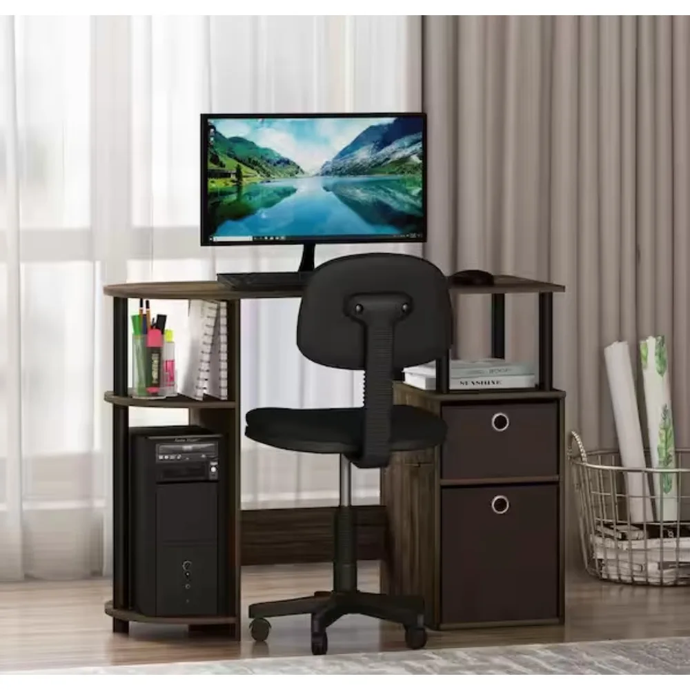 Escritorio de estudio informático simplista con cajones Bin; Es genial para apartamentos y dormitorios donde el espacio es limitado.