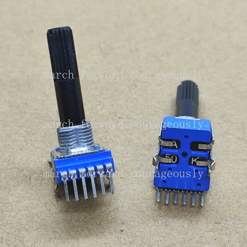 

10pcs RK12 type A50K single-row 6-pin dual-position potentiometer for audio volume adjustment A503. Handle length 28MM.