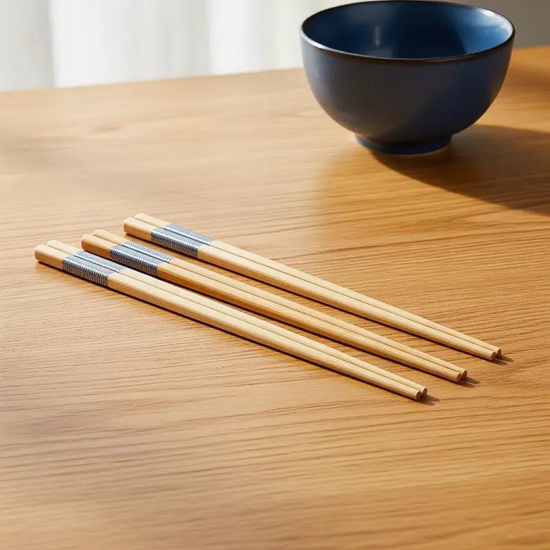 Bamboo Chopsticks 10 Pairs Blue-Edged Reusable Elegant Smooth Food-Safe for Family Dinner Restaurant Sushi Use