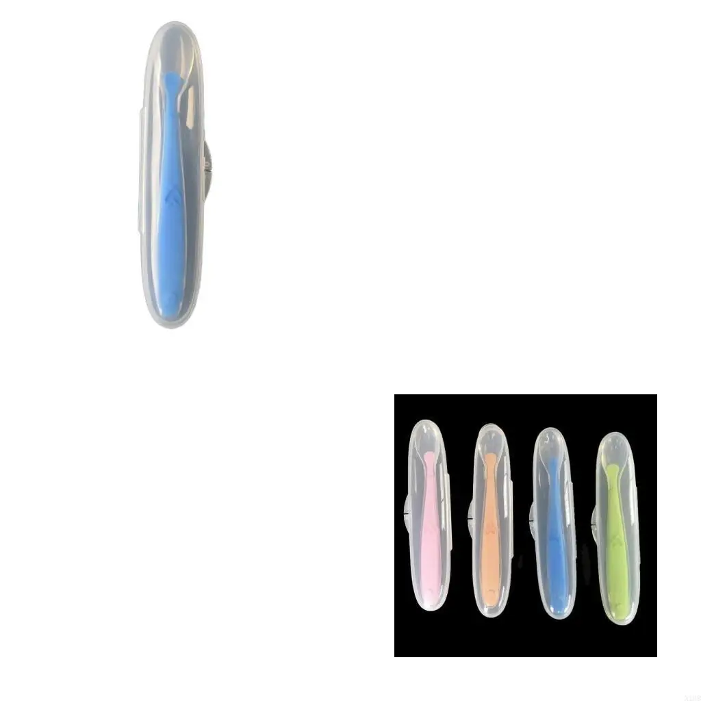 

Baby Soft Silicone Spoon with Storage Box Candy Color Spoon Children Feeding Learning Training Feeder Utensil