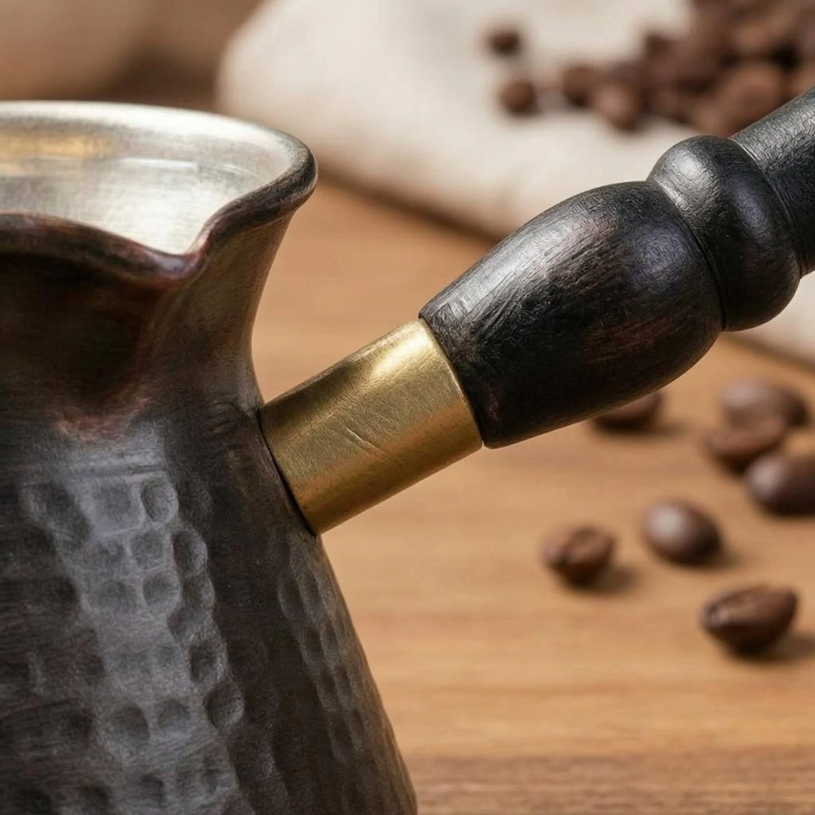 Copper Cezve Brass Neck Artisanal Copper Coffee Pot Turkish Coffee Pot Long Handle Drinkware Wide Pouring Rim