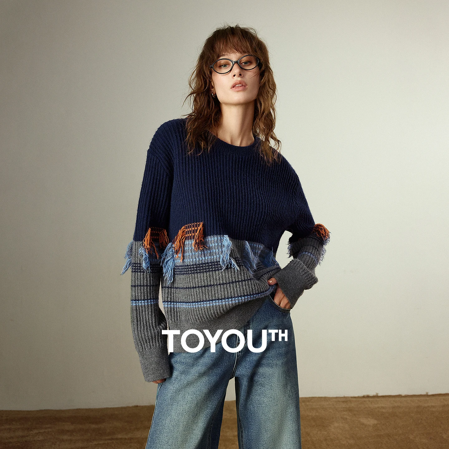 

TOYOUTH женские свитера 2021, новые зимние свободные ретро нормадические стильные кисточки с цветными блоками, высокие GSM арктические флисовые топы