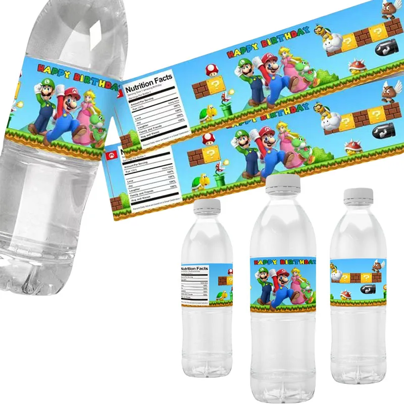 24 Uds Super Mario Bros taza envolturas botella de agua pegatinas para beber pegatina de transferencia de dibujos animados impermeable DIY decoración de fiesta de cumpleaños