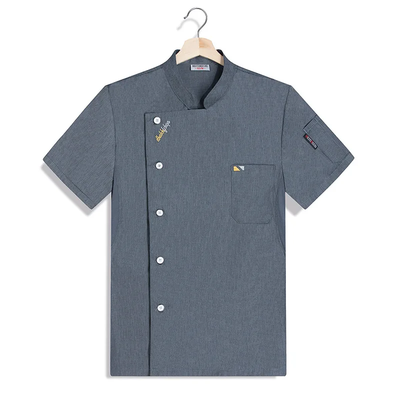 Uniforme de trabajo de cocina para restaurante de Hotel, chaqueta de Chef de manga corta, abrigo de cocina blanco de verano para Chef de pastelería y panadería