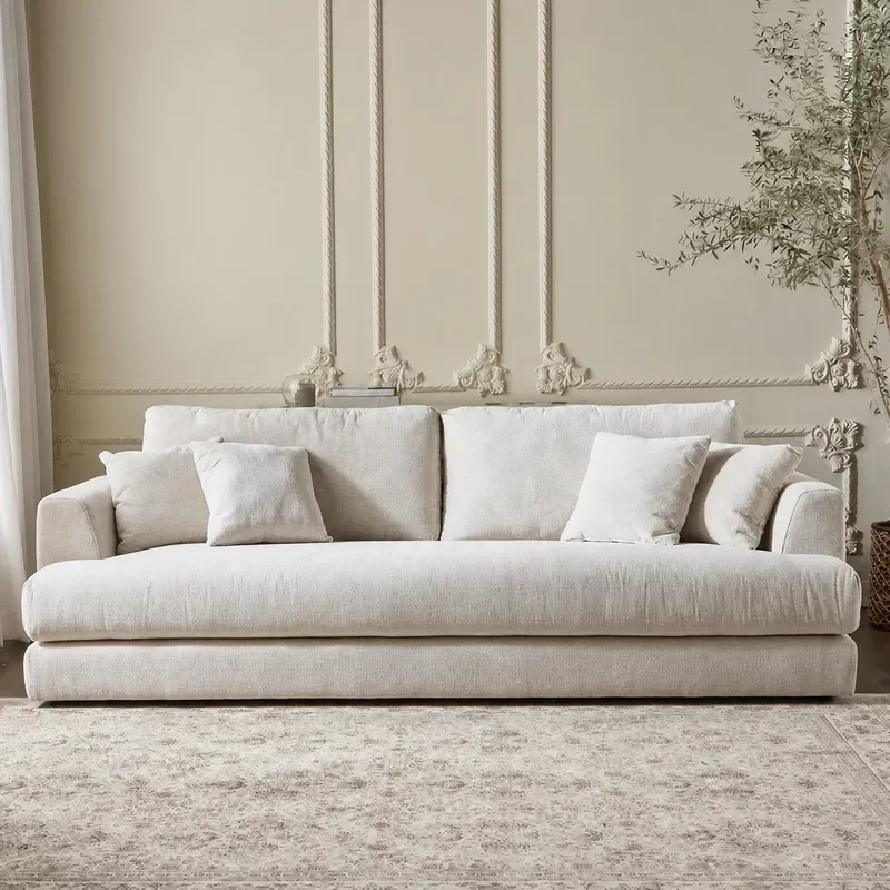 Retro Modular Sofa Cream Cotton Linen Fabric Small Apartment Living Room Leisure Combination Couch