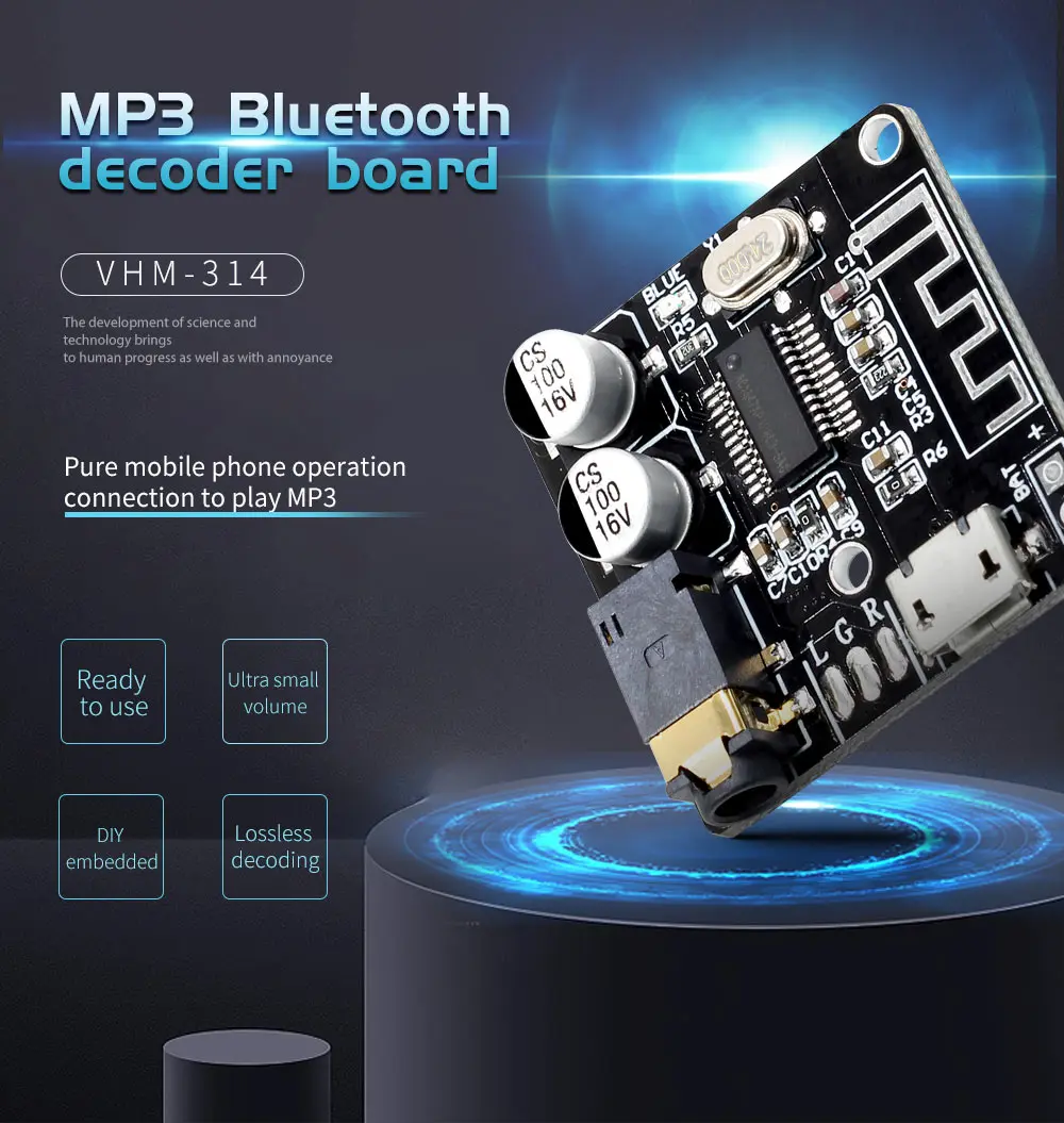 VHM-314 Mini Bluetooth 5.0 Audio Receiver Module MP3 Lossless Decoder Board Wireless Stereo Music Stereo Output Amplifier