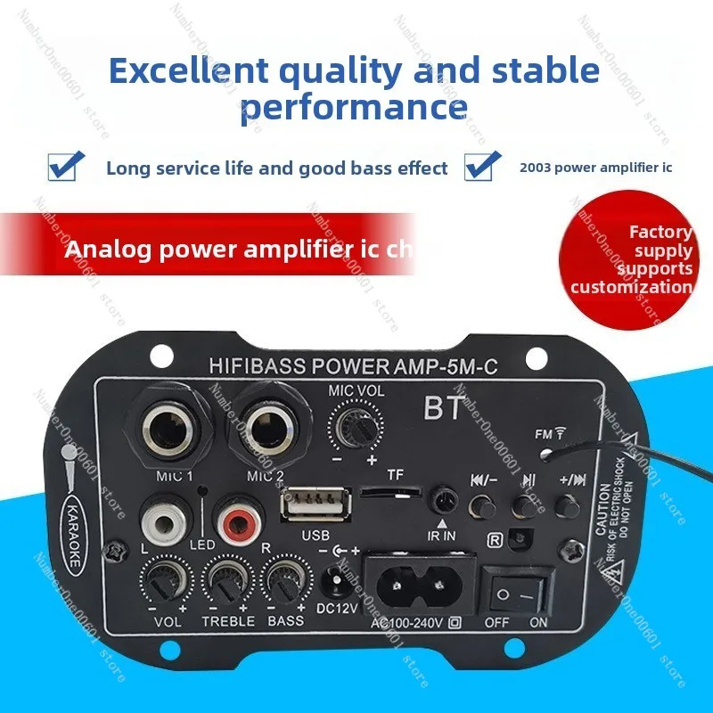 5-Inch 12V/220V Dual-Purpose Digital Amplifier Board with Dual MIC and Bluetooth for Car Audio