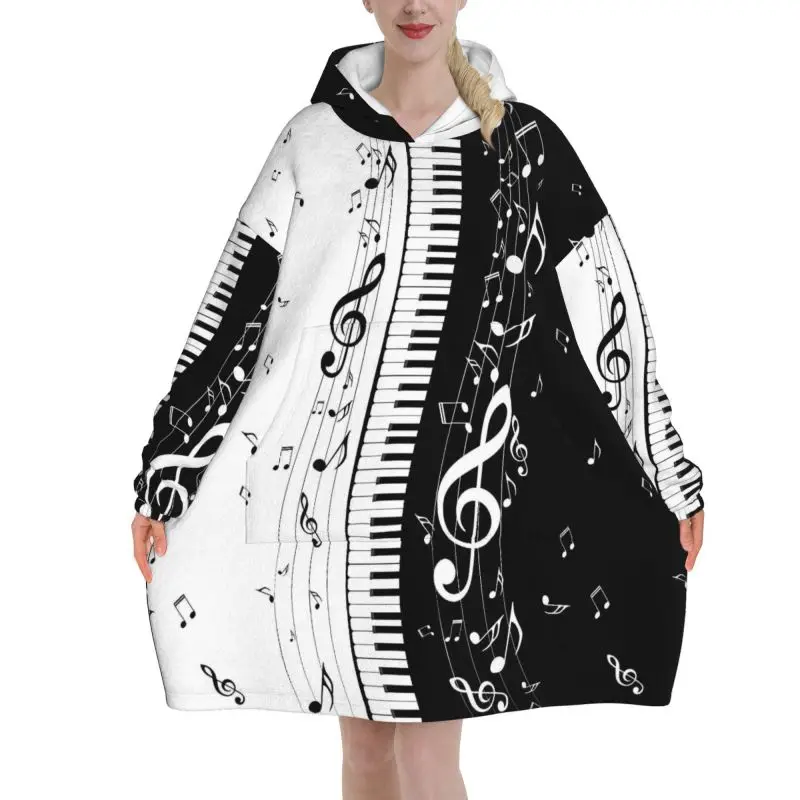 Wearable Blanket Hoodie Music Note Gifts Oversized Sweatshirts Women Warm Cozy Flannel Fleece Sherpa Hooded Blanket with Pockets