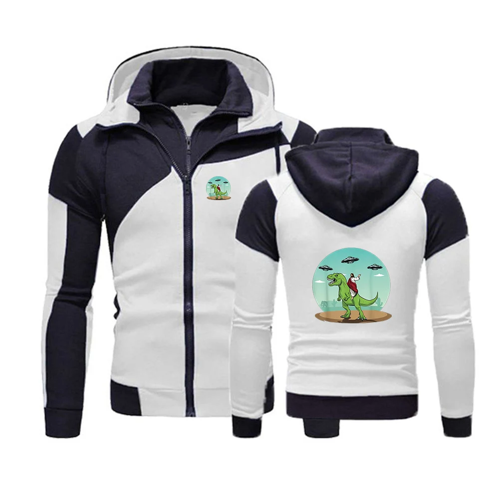 2025 Men's Spring And Winter Constant Temperature Comfortable Hoodies Coat Dinosaur Jesus Logo Print Personality Jacket
