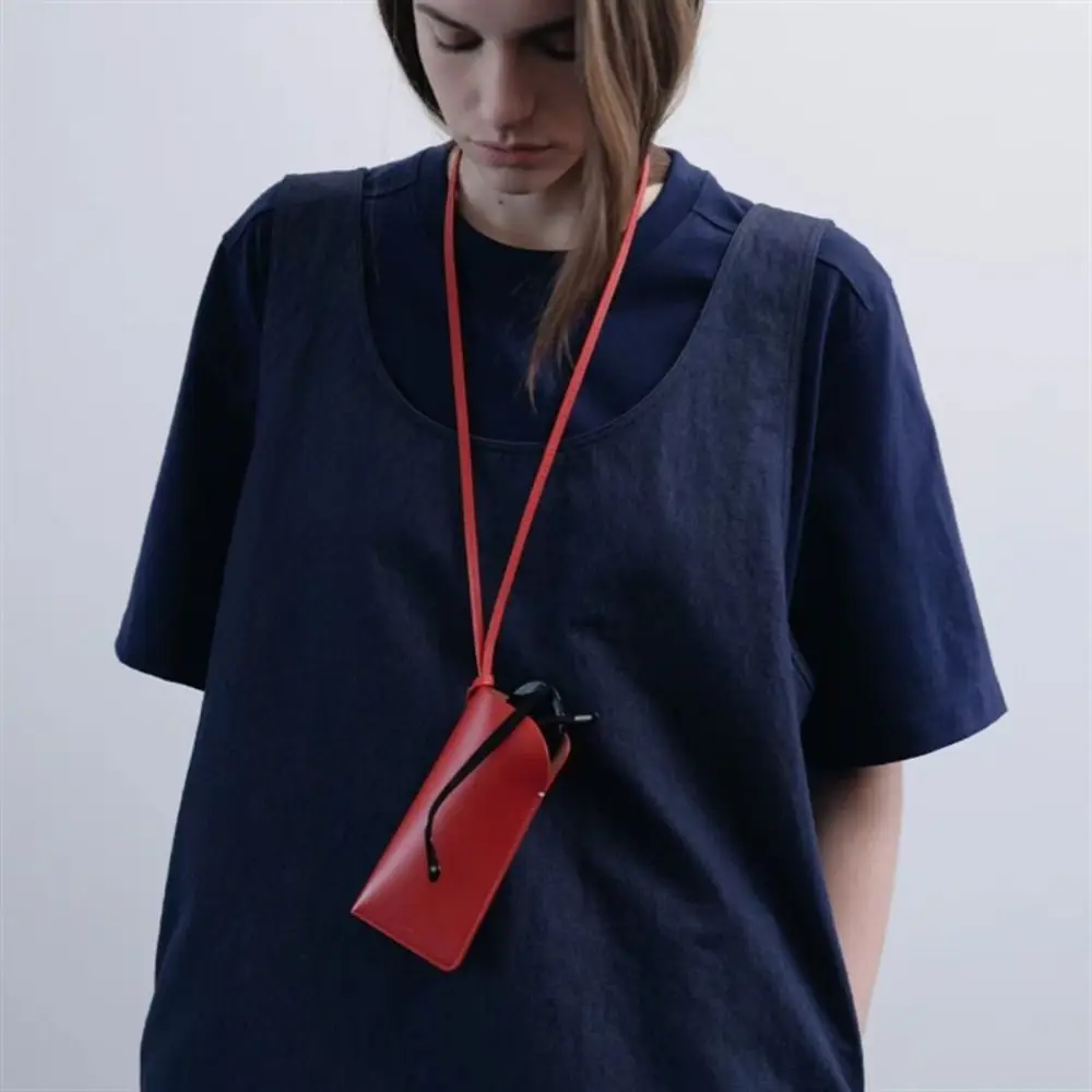 New PU Leather Glasses Storage Bag Hanging Neck Glasses Case Sunglasses Storage Clip Solid Color Eyewear Bag