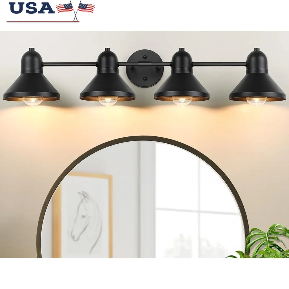 

4-Light Bathroom Vanity Light Fixture Over Mirror Matte Black Metal Modern Rustic Industrial Wall Lighting E26 Bulbs Required
