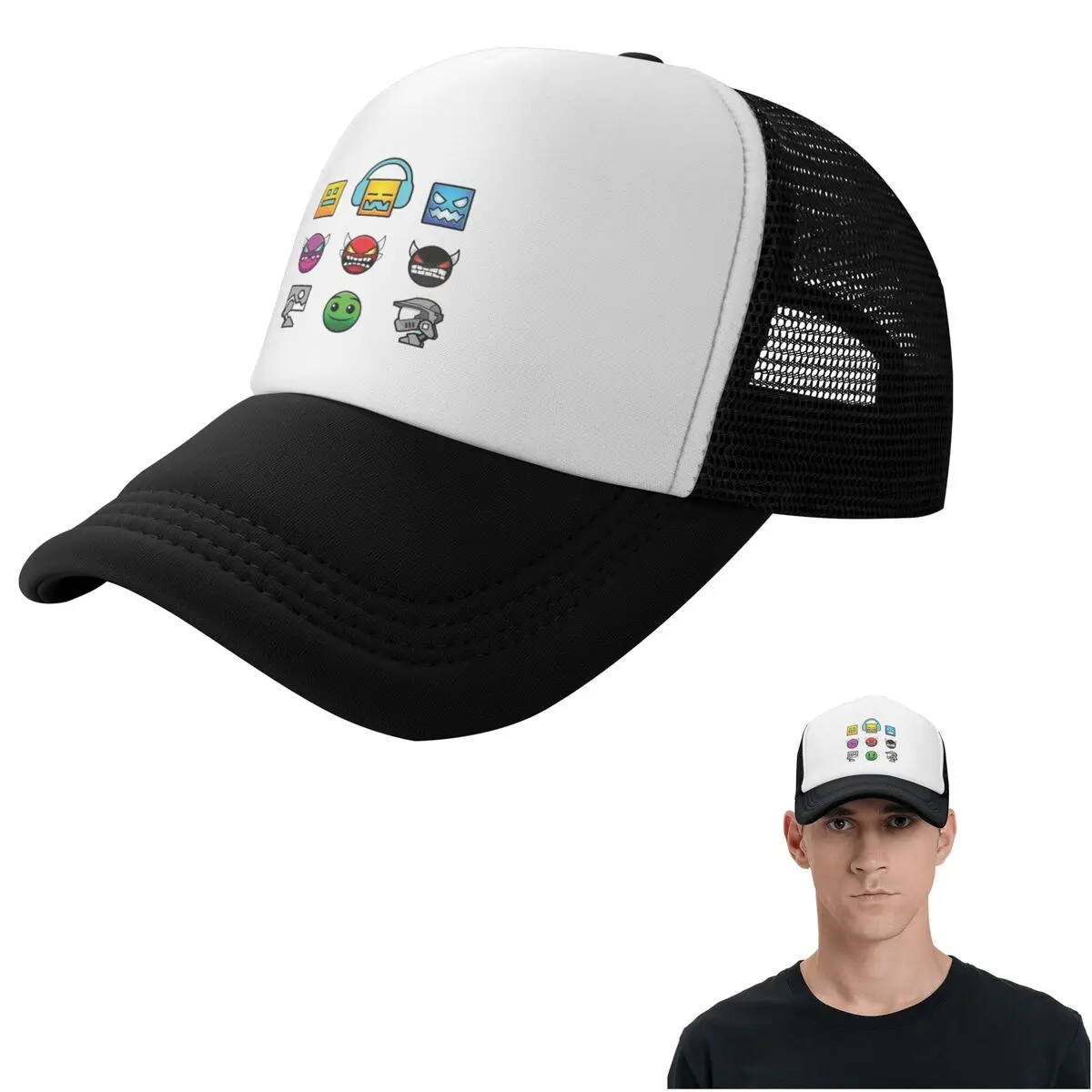 Geometry Dash Cap Fashion Mesh Baseball Caps Adjustable Hat Hip Hop Summer Unisex Baseball Hats
