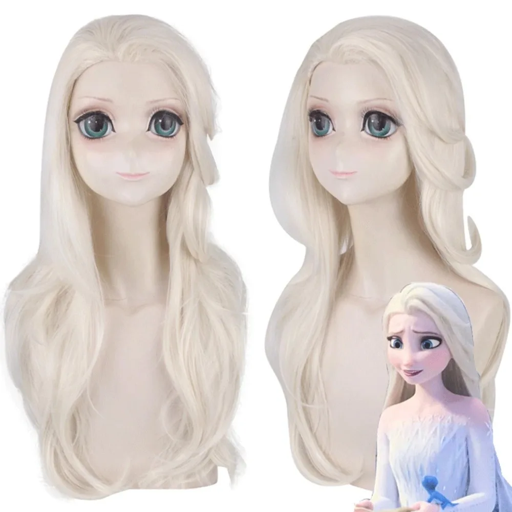 

Long Synthetic Wig Blonde Cosplay Wig for Women Wavy Hair with Bangs Heat Resistant Fiber Halloween Party Costume