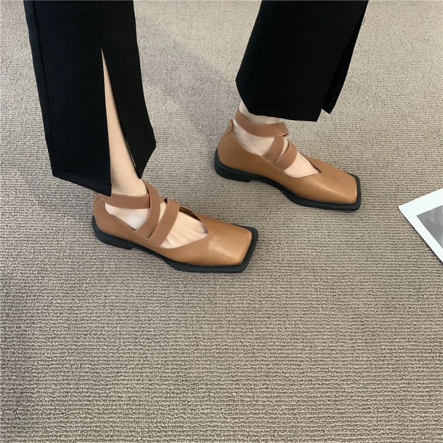 New Design Mary Jane Shoes Women Elegant Square Toe Flats shoes Summer Outdoor Elastic Band Sandal Fashion Ladies Shoes