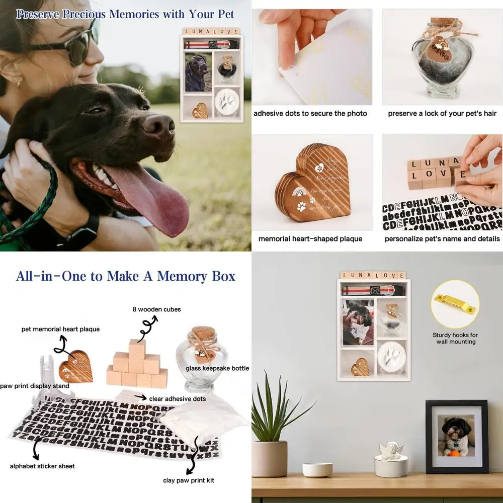 

Pet Memorial Shadow Box with Shelves for Loss of Dog Cat Memorial Gifts 4X6 Picture Frame Paw Print Kit Fur Keepsake Heart Plaqu