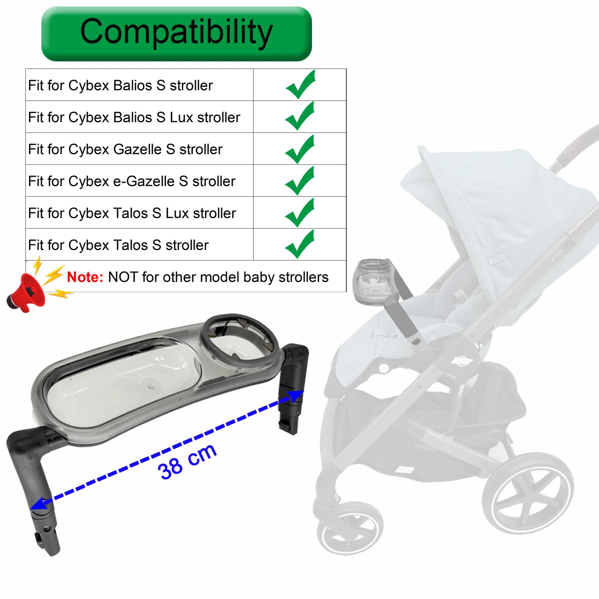 COLU KID®Stroller Snack Tray Compatible with Cybex Balios,Gazelle, Talos Series Prams,  Folds with Stroller view 3