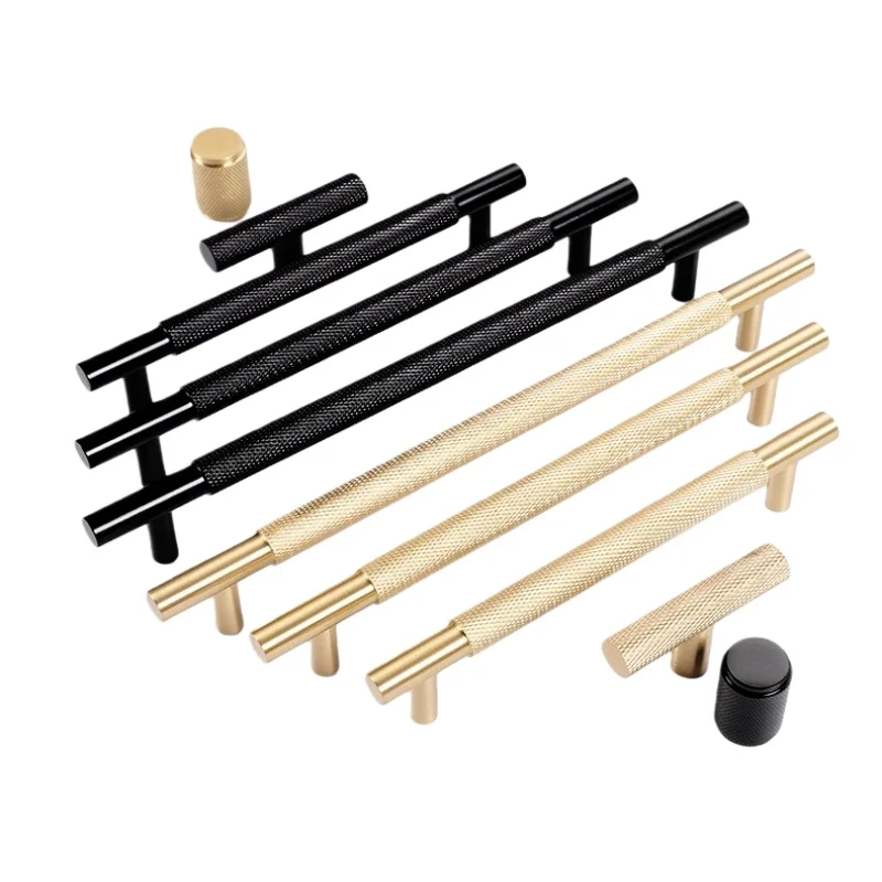 Knurled Cabinet Handles with Diamond Pattern,Solid Aluminum Alloy Door Handle Knobs,Drawer Pulls Gold/Black/Silver T Bar Handle