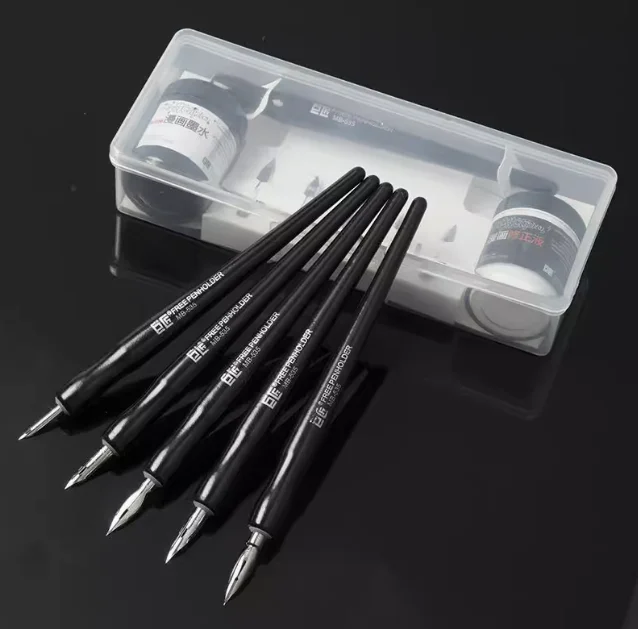 Pluma estilográfica japonesa GREAT MASTER, pluma estilográfica negra, herramientas profesionales de cómics, pluma de inmersión de cómics, juego de 5 puntas de 5 ejes