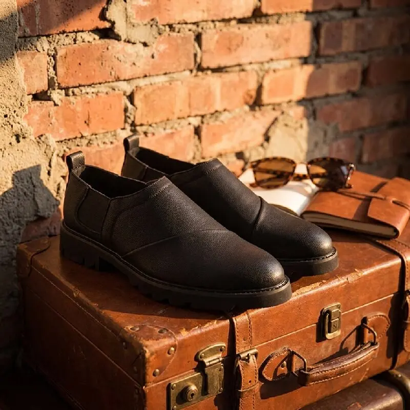 Men Platform Loafers Black Color British Casual Comfortable Anti-slip Fashionable Leather Shoes Gentleman Social Shoes Men Shoes