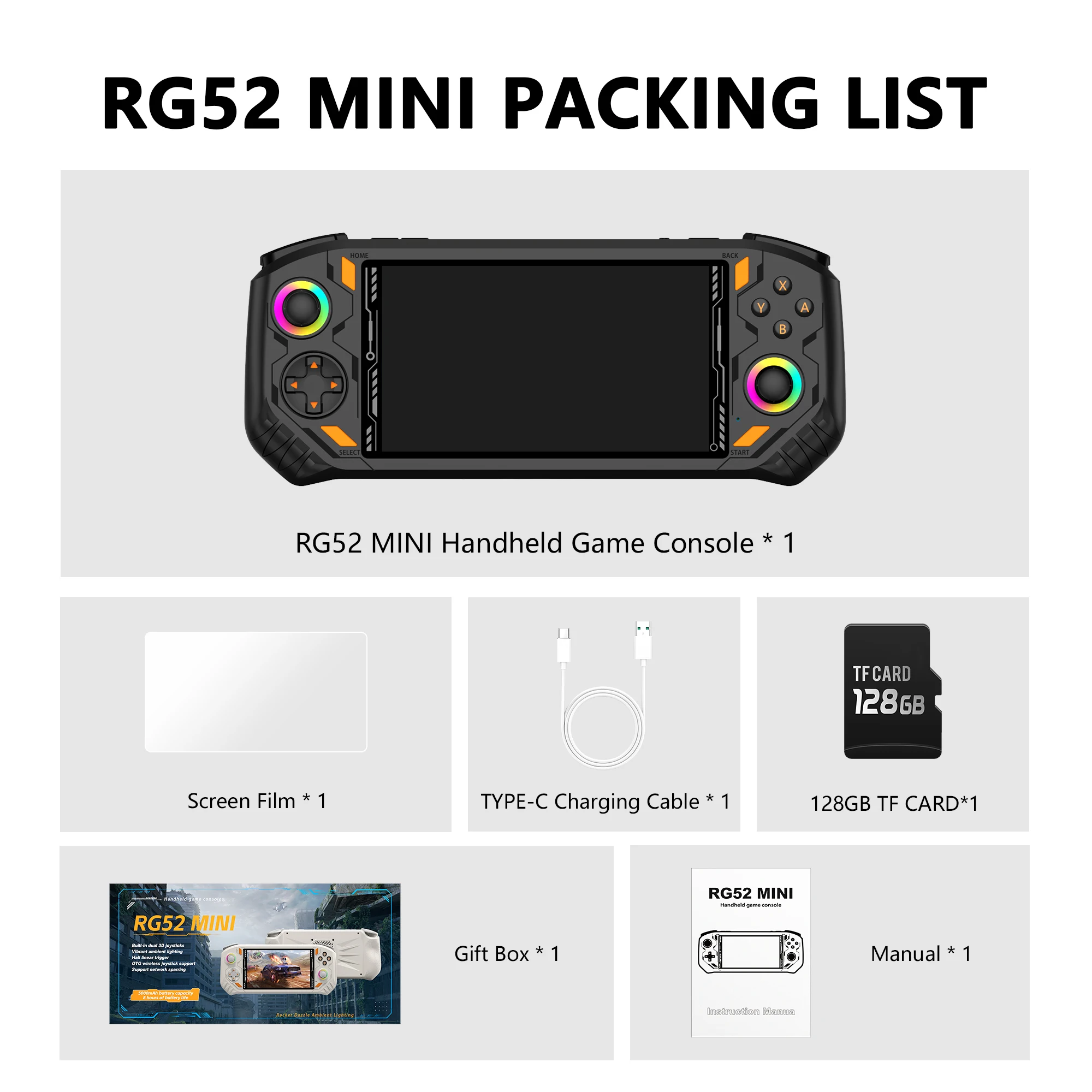 AISLPC RG52 MINI Handheld-Spielkonsole 5,5 Zoll IPS-Bildschirm 2,4 WIFI 22000+ Spiele RK3562 Chip Dual-System Tragbarer Taschen-Videoplayer