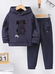 2set Fall/Winter new casual boy sports style comfortable letter print warm lining hoodie and tracksuit pants