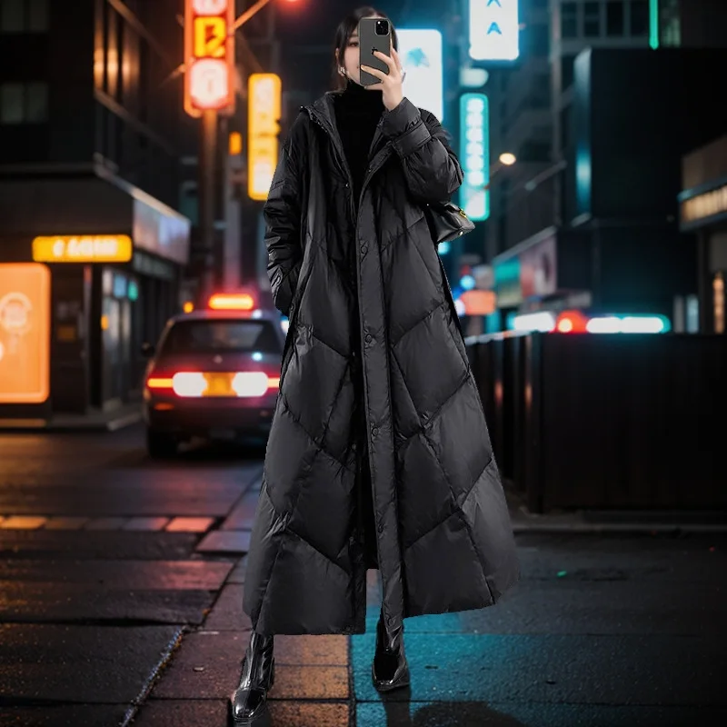

New Women's Long Down Cotton Jacket, Thicke Cold Warm Quilted Jacket Autumn Winter, Fashion Female Hooded Parker Cotton Clothes
