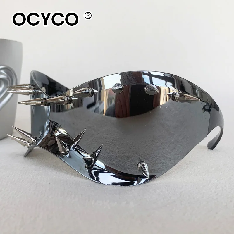 Unisex Mode Coole Niet Sonnenbrille UV400 Persönlichkeit Punk Brillen Männer Frauen Zeigt Cosplay Brillen Große Rahmen Sonnenbrille – Detail 6