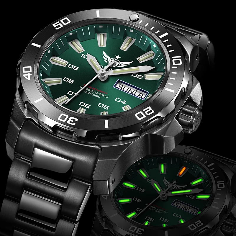 

YELANG New Men Automatic Mechanical T100 Self Luminous SWISS ETA Movement 25Jewels Deep Sea Diver Watch Swim Waterproof 300m V5