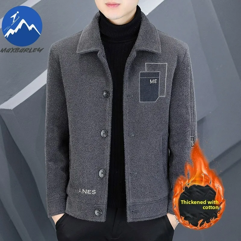 Maxbarley Wool Jacket Mens Classic Notch Lapel Outdoor Work Windproof Coat Casual Daily Wear Thickened Comfortable Outerwear