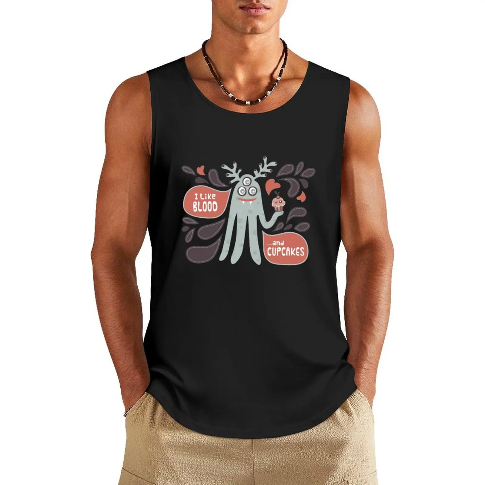 Cute and Creepy Vampire illustration...with a cupcake Tank Top gym sports suits muscle t-shirt mens designer clothes