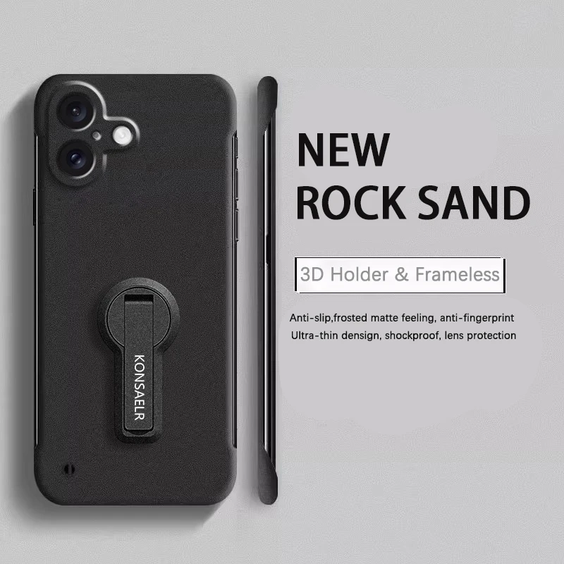 Rock Sand Matte Frost Thin Rahmenlos Für iPhone 17 Air 16 16E 15 14 Plus 13 12 Mini 11 Pro XR XS Max Drehen Halter Telefon Fall