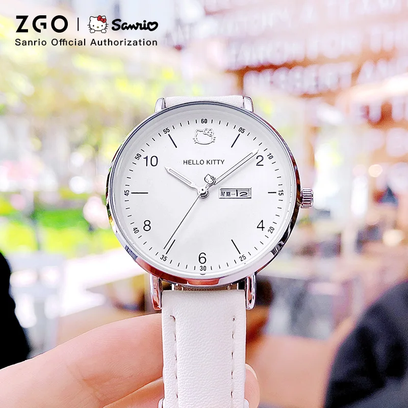 ZGO X Sanrio Hello Kitty Watch For Girls Dual Calendar Luminous Quartz Watches For Women Junior High School Students 2092