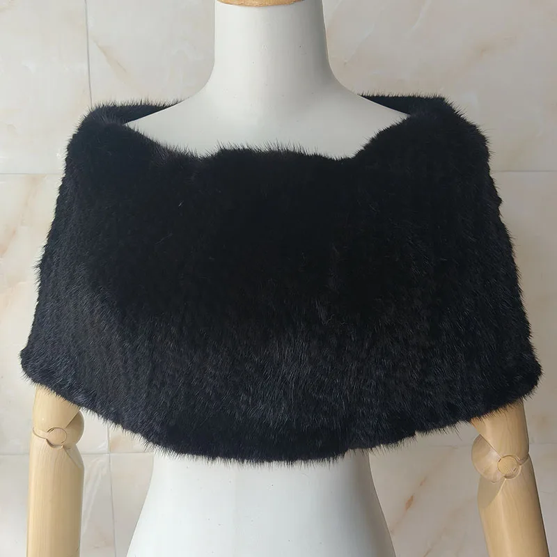 2026 Fashion Warm Women Knitted Real Mink Fur Shawl Hot sale Luxury Female Genuine Fur Shoulder Warmer Poncho