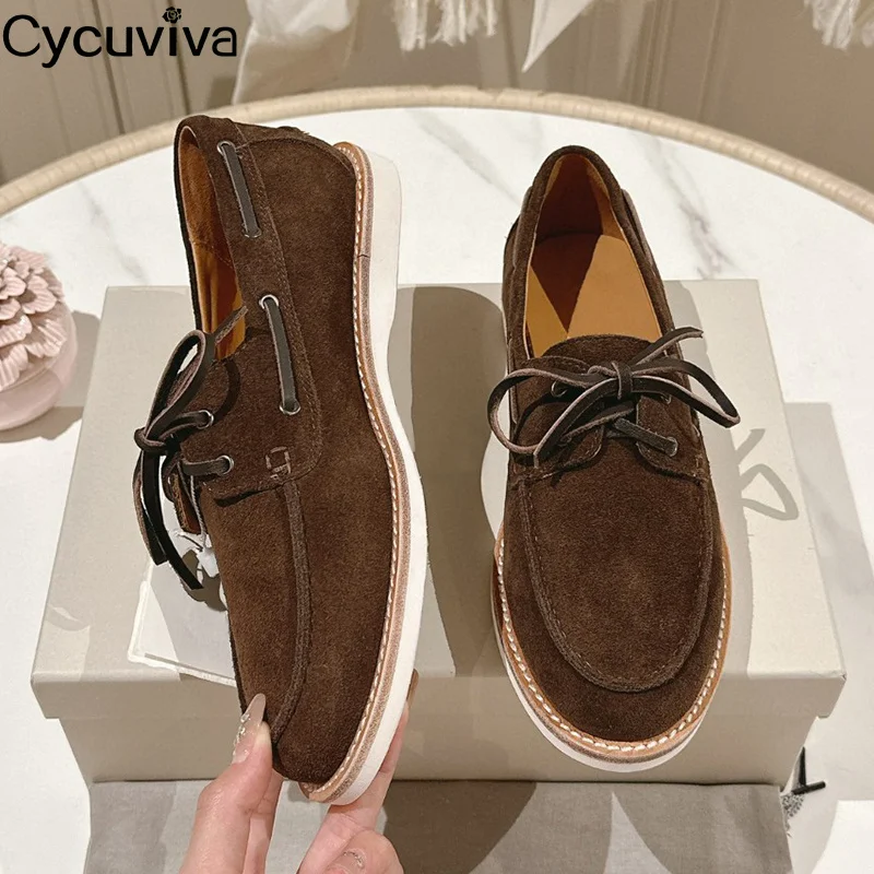 Suede Lace Up Platform Flat Loafers Shoes Woman and Men Formal Office Dress Shoes Casual Driving Vacation Walking Couple Shoes