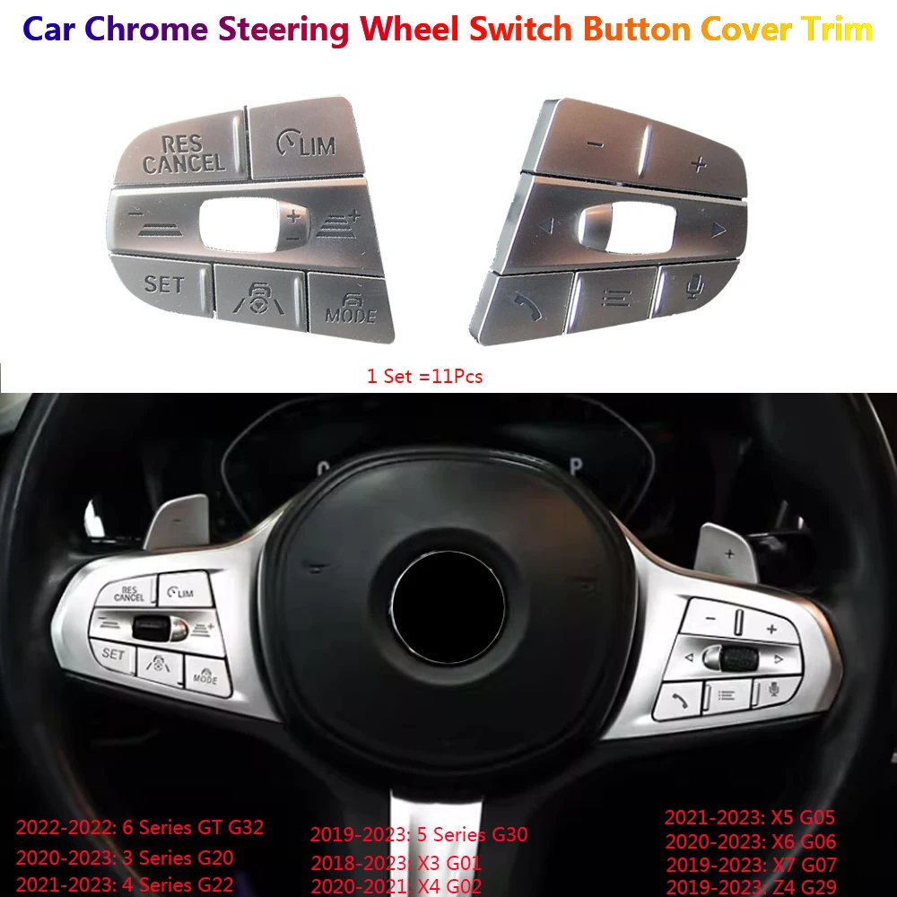 

Chrome Silver Steering Wheel Switch Cover Trim for BMW 3 4 5 6 X3 X4 X5 X6 X7 Z4 G30 G20 G22 G32 G01 G02 G05 G06 G29 Accessory