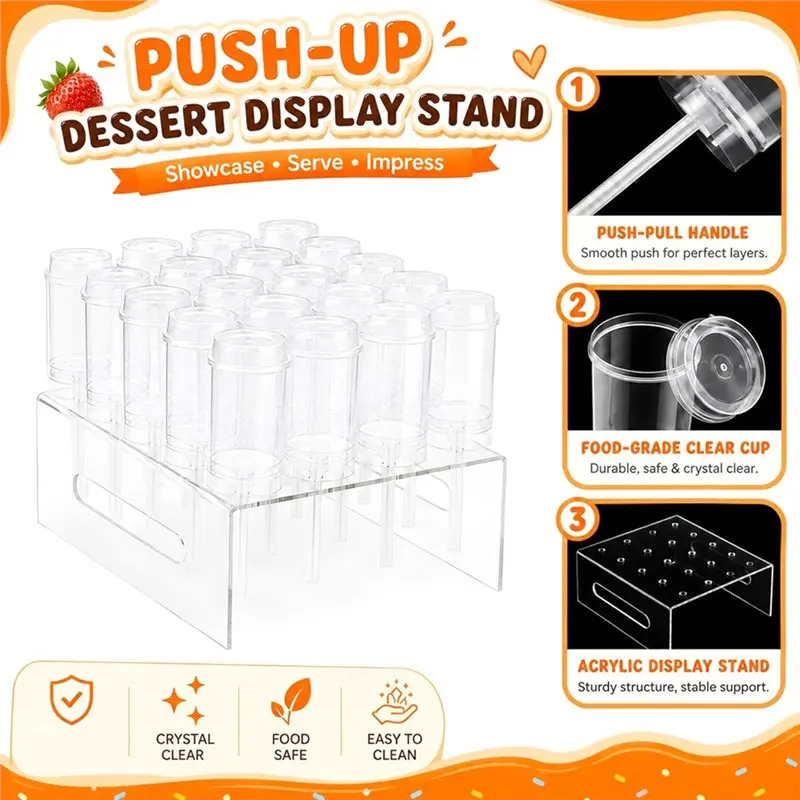 WORTHOWN-20 Hole Push For Cake Stand With 24 Clear Push-Up Cake For For Desserts And Treats