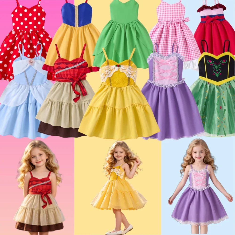 

oddler Girls Sleeveless Ruffle Dress Princess Cosplay Costume Cute Fancy Kids Dress for Halloween Birthday Party 2-8 Years Old