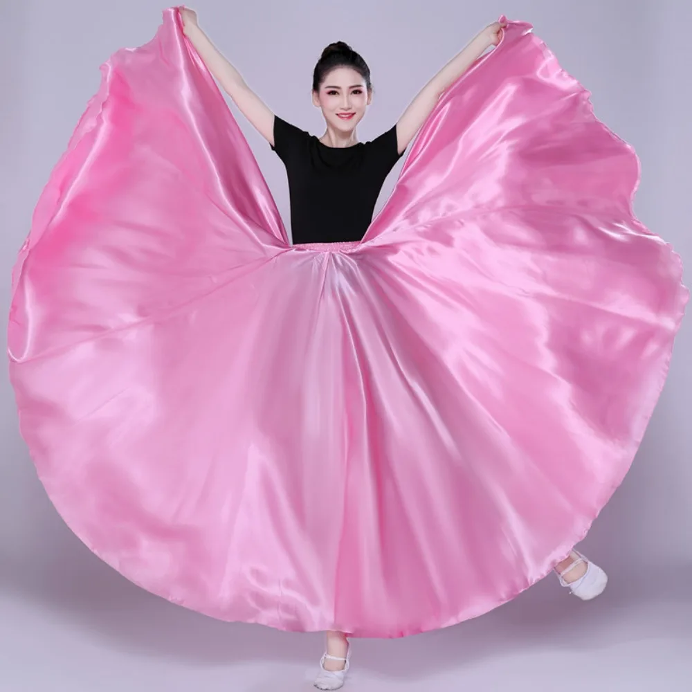 90cm Shining Satin Long Spanish Skirt 360° Swing Dancing Skirt Belly Dance skirt Sun Skirts Gypsy Dancer Wear 7 Colors Available