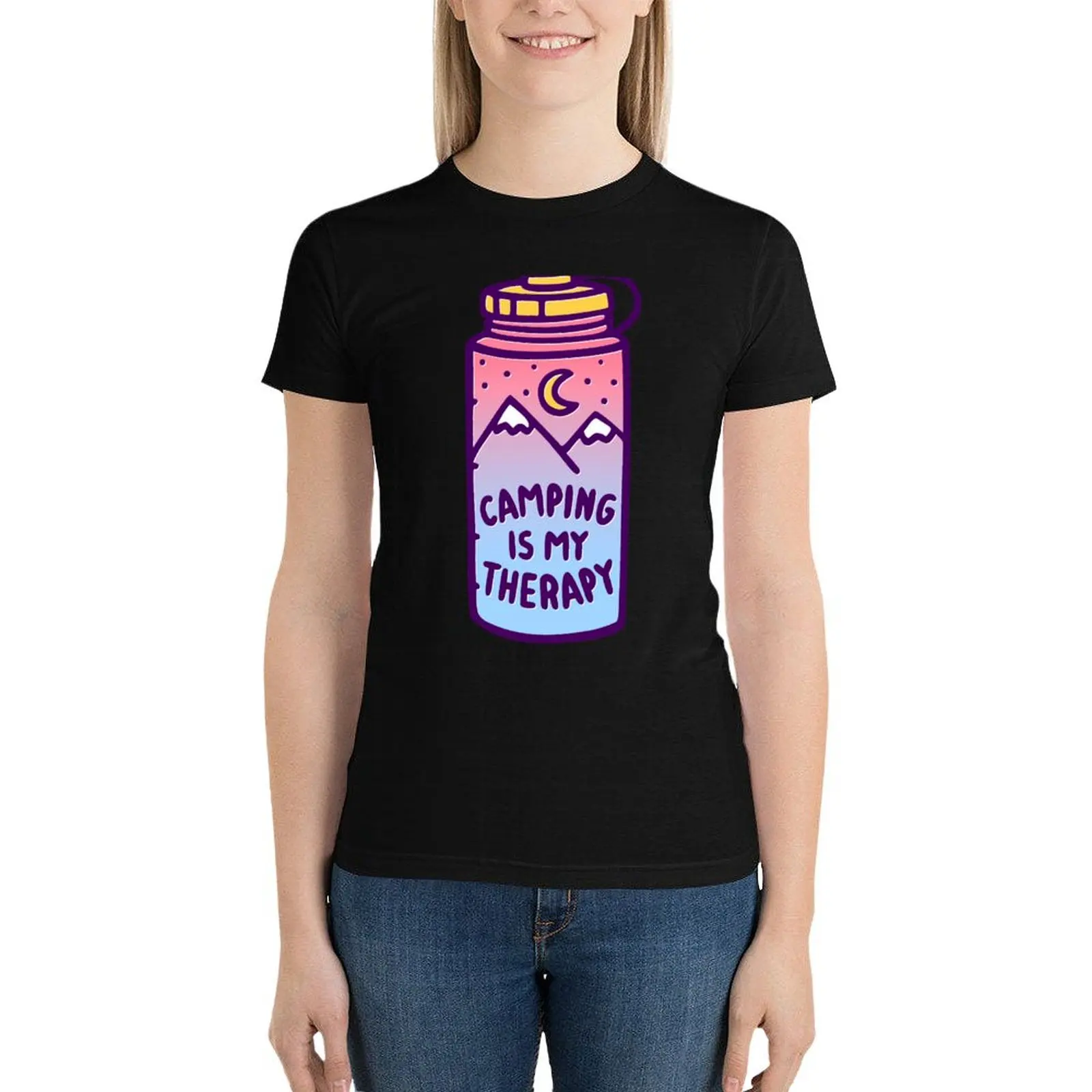 Camping is my therapy water bottle T-Shirt customizeds cute tops customs workout t shirts for Women