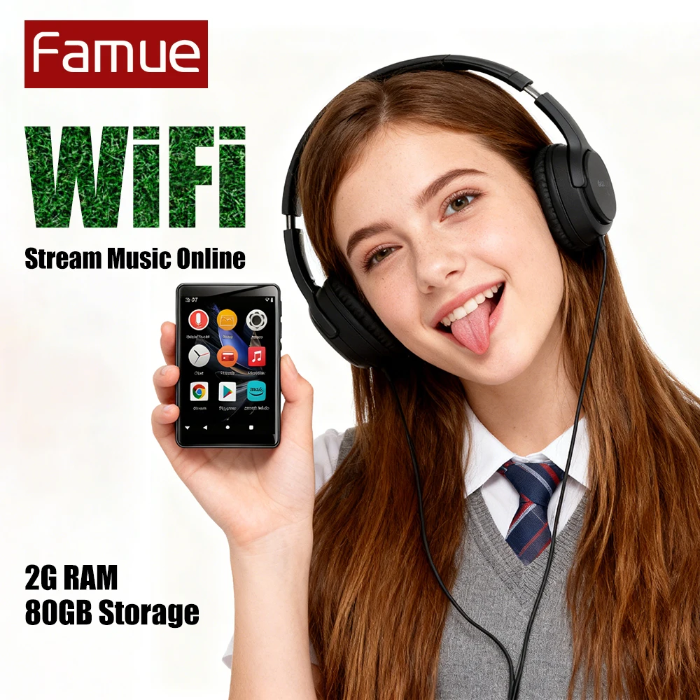 

【80GB】Famue PA03 2.8 Inch Android10 WiFi MP3 Player Bluetooth 5.0 Loudspeaker Online Music Streaming Metal Body Play Store