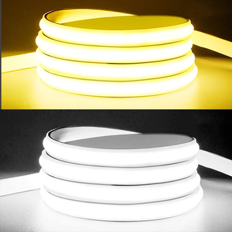 Tira de luces LED COB de 220V, lámpara Flexible superbrillante para exteriores, resistente al agua, con enchufe europeo para cocina, iluminación de