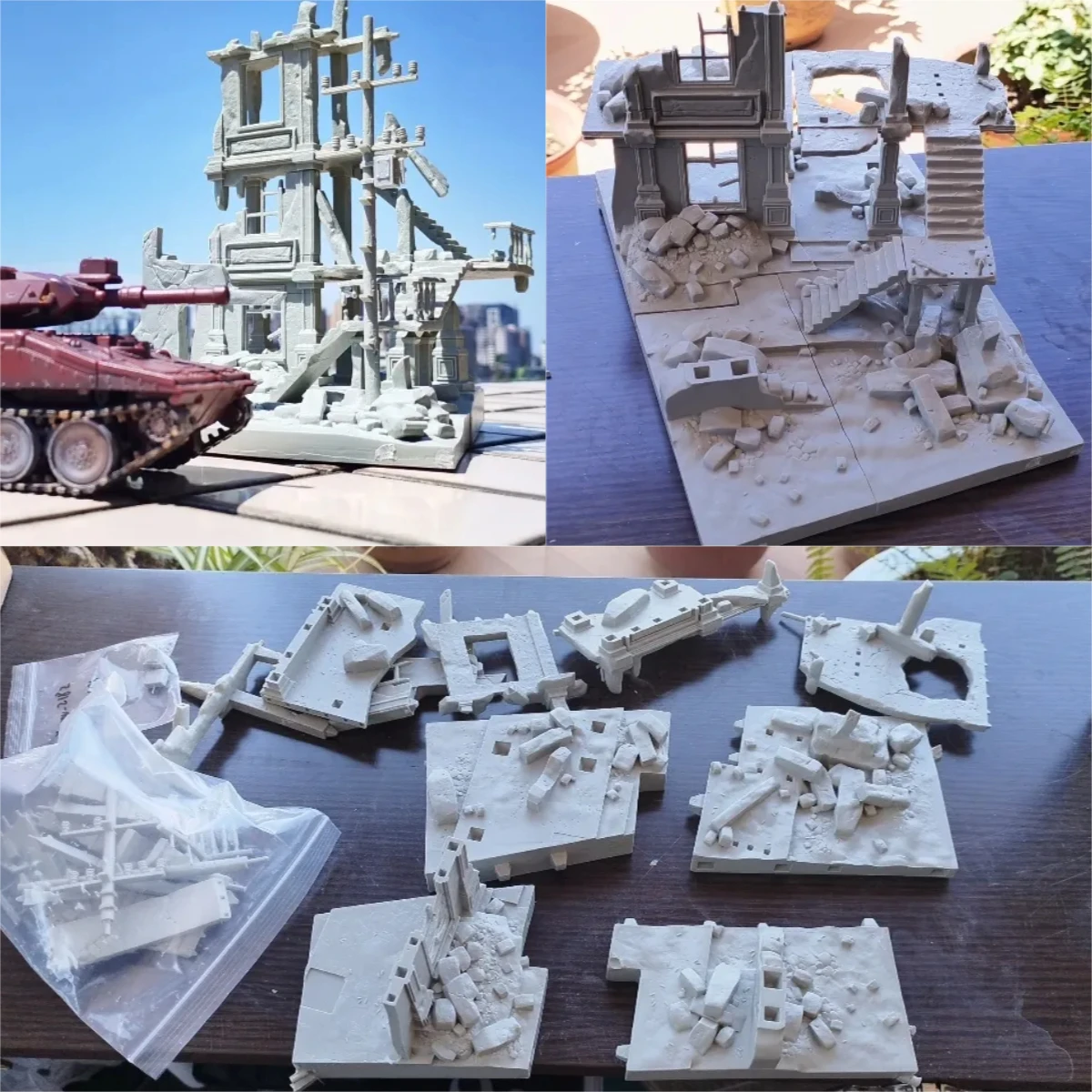 1/35 الحرب العالمية الثانية المدمرة المباني تماثيل راتنج نماذج بيضاء من الجنود المفككة وغير مصبوغ لتقوم بها بنفسك التلوين التماثيل